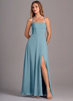 Azazie Carolyn Bridesmaid Dresses Moody Blue A-Line Pleated Chiffon Dress image5