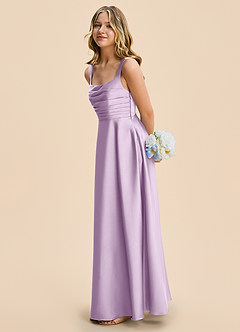 Azazie Azaria Junior Frosted Lilac A-Line Pleated Stretch Satin Dress image4