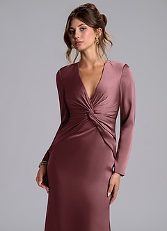 Azazie Valerie Bridesmaid Dresses Vintage Mauve Mermaid Long Sleeve Stretch Satin Dress image6