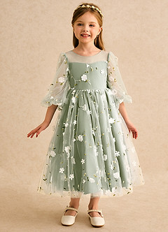 Azazie Elowen Flower Girl Dresses Pistachio A-Line Sweetheart Neckline Lace Dress image3