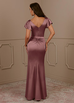 Azazie Roya Klänningar till brudens mor Klänning Sjöjungfru i Stretch Satin V-ringad veckad Vintage Mauve image4