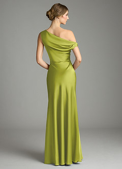 Azazie Emerson Bridesmaid Dresses Lemongrass Mermaid Off the Shoulder Stretch Satin Dress image2