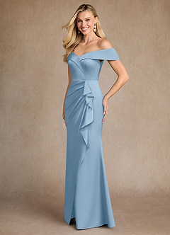 Azazie Laredo Moeder van de bruid jurken Zeemeermin Jurk van Stretch Satijn Off the Shoulder Poederblauw image2