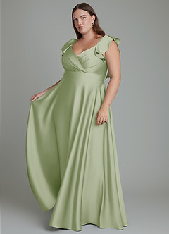 Azazie Leilani Robes de demoiselle d'honneur Robe Trapèze en Satin extensible Drapé Vert Sauge image4