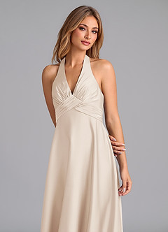 Azazie Tessie Vestidos de damas de honor Vestido de Alabastro Blanco de Satén Elástico de Corte en A con Plisado image6
