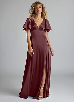 Azazie Kimber Bridesmaid Dresses Sangria A-Line Ruched Stretch Satin Dress image3