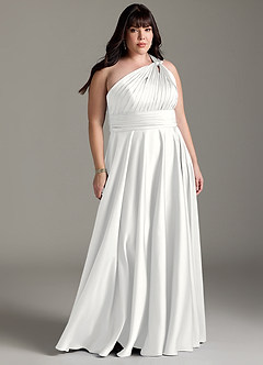 Azazie Charlize Bridesmaid Dresses White A-Line One Shoulder Stretch Satin Dress image1
