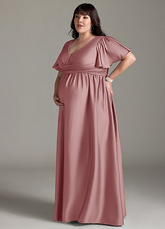 Azazie Verna Maternity Bridesmaid Dresses A-Line Ruched Stretch Satin Floor-Length Dress image14