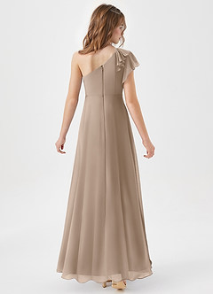 Azazie Arabella Junior Taupe A-Line Ruched Chiffon Dress image6
