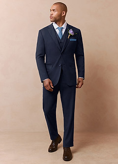 front Savile Navy Blue Wool Blend 3-Piece Suit