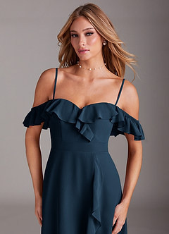 Azazie Lyra Robes de demoiselle d'honneur Robe Trapèze Convertible en Mousseline de soie Bleu Marine Foncé image9