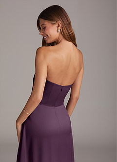 Azazie Wren Jurken voor bruidsmeisjes Converteerbaar Jurk van Stretch Satijn met A-Lijn Strapless Pruim image4