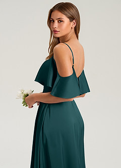 Azazie Jean Bridesmaid Dresses Pine A-Line Off the Shoulder Stretch Satin Dress image7
