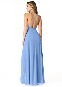 Azazie Luxy Final Sale Steel Blue A-Line Pleated Mesh Dress image2