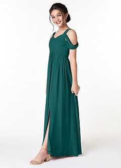 Azazie Lianne Junior Peacock A-Line Off the Shoulder Chiffon Dress image3