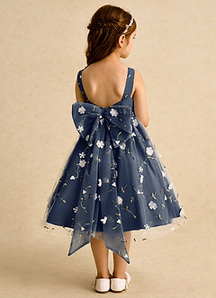 Azazie Bean Blumenmädchenkleider Ballkleid ärmellos Tüll Kleid Dunkelmarine image2