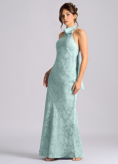 Azazie Velli Vestidos de damas de honor Vestido de Neblina de Devorado Floral de Corte Sirena con Cuello Alto image6