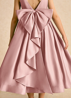 Azazie Cailee Flower Girl Dresses Rose Gold Ball-Gown Pleated Matte Satin Dress image7