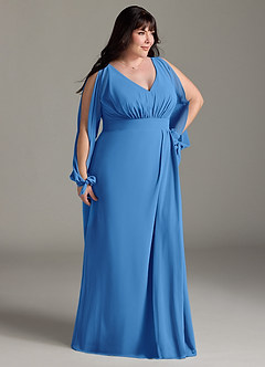 Azazie Matilda Robes de demoiselle d'honneur Robe Trapèze en Mousseline de soie Manche longue Geai Bleu image12