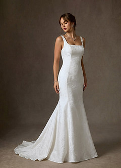 Azazie Quinn Robes de mariée Robe Sirène en Jacquard Floral Col Carré Blanc De Diamant image4