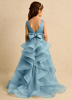 Azazie Lior Flower Girl Dresses Moody Blue Ball-Gown Pleated Tulle Dress image7