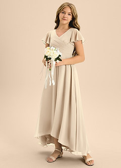 Azazie Induh Junior A-Linie Plissee Chiffon Kleid Champagner image2