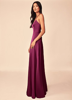 Azazie Mei Bridesmaid Dresses Red Plum A-Line V-Neck Stretch Satin Dress image4