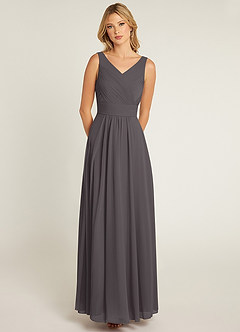 Azazie Pierrette Bridesmaid Dresses Steel Grey A-Line Pleated Chiffon Dress image1