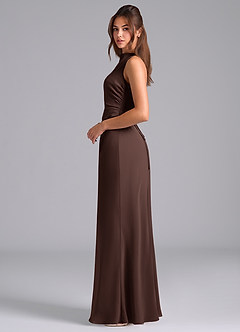 Azazie Evadne Bridesmaid Dresses Ganache Sheath Pleated Chiffon Dress image6