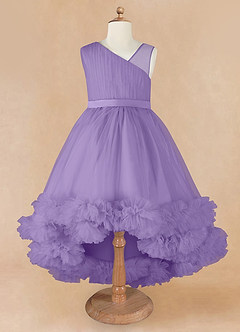 Azazie Lottie Flower Girl Dresses Tahiti A-Line One Shoulder Satin Dress image5