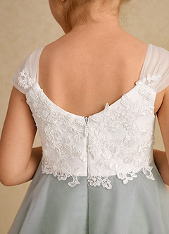 Azazie Momo Flower Girl Dresses Ivory Dusty Sage A-Line Lace Dress image7