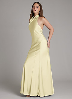 Azazie Sahara Final Sale Agave A-Line Pleated Stretch Satin Dress image3