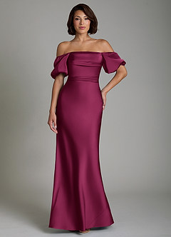 Azazie Lea Bridesmaid Dresses Red Plum Mermaid Off the Shoulder Stretch Satin Convertible Dress image8