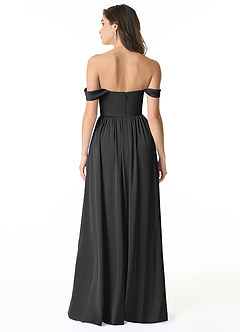Azazie Morana Vestidos de damas de honor Vestido de Negro de Satén Elástico de Corte en A Convertible con Vestidos sin tirantes image3