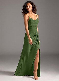 Azazie Deandra Bridesmaid Dresses Olive Mermaid Pleated Chiffon Dress image4