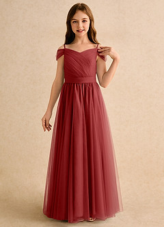 Azazie Yuna Girls Formal Sukienki dla dziewczynek sypiących kwiaty Linia A Zza ramienia Tiul Długość podłogi Sukienka image6