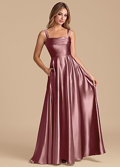 Azazie Shaude Bridesmaid Dresses Vintage Mauve A-Line Pleated Metallic Satin Dress image3