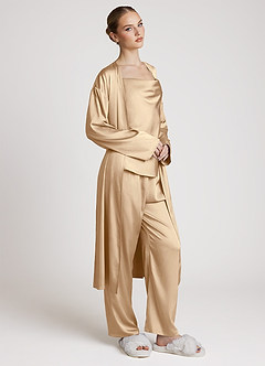 front Satin Long Sleeves 3-Piece Loungewear Set
