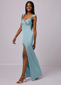Barbie ♥ Azazie Bridesmaid Dresses Moody Blue Sheath Stretch Satin Dress image1