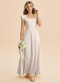 Azazie Bondi Junior White Alabaster A-Line Side Slit Stretch Satin Dress image4