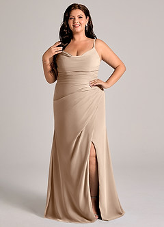 Azazie Deandra Brudtärnklänningar Klä av Sjöjungfru i Chiffong Plisserad Taupe image7