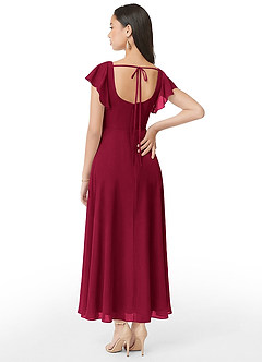 Azazie Bondi Bridesmaid Dresses Burgundy A-Line Ruched Chiffon Dress image5