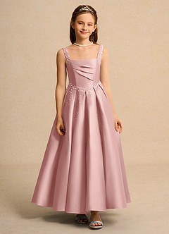 Azazie Mochi Girls Formal vestidos de niña de las flores Vestido de Oro Rosa de Satin Mate de Corte Princesa con Plisado image1