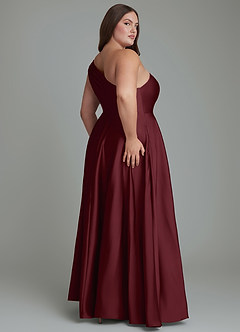 Azazie Melanie Jurken voor bruidsmeisjes Jurk van Stretch Satijn met A-lijn Off-shoulder Cabernet image8