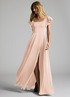 Azazie Bondi Bridesmaid Dresses Blushing Pink A-Line Bow Stretch Satin Dress image6