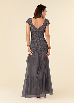 Azazie Romy Mother of the Bride Dresses Steel Grey Mermaid V-Neck Sequins Tulle Dress image4
