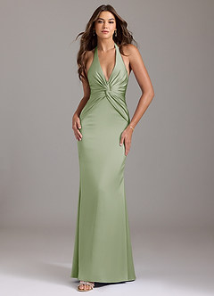 Azazie Valerie Vestidos de damas de honor Vestido de Salvia Polvorienta de Satén Elástico de Corte Sirena con Plisado image1