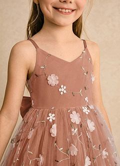 Azazie Junebug Blumenmädchenkleider Ballkleid Spaghetti Riemen Tüll Kleid Bronzer image6