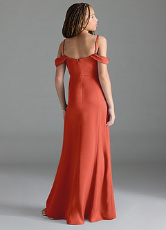 Azazie Amyra Junior Rust Sheath Off the Shoulder Stretch Satin Dress image5