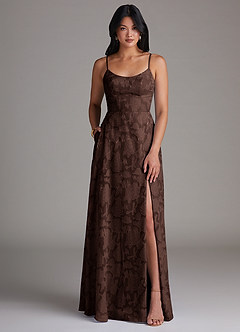 Azazie Moira Bridesmaid Dresses Ganache A-Line Side Slit Floral Burnout Dress image1